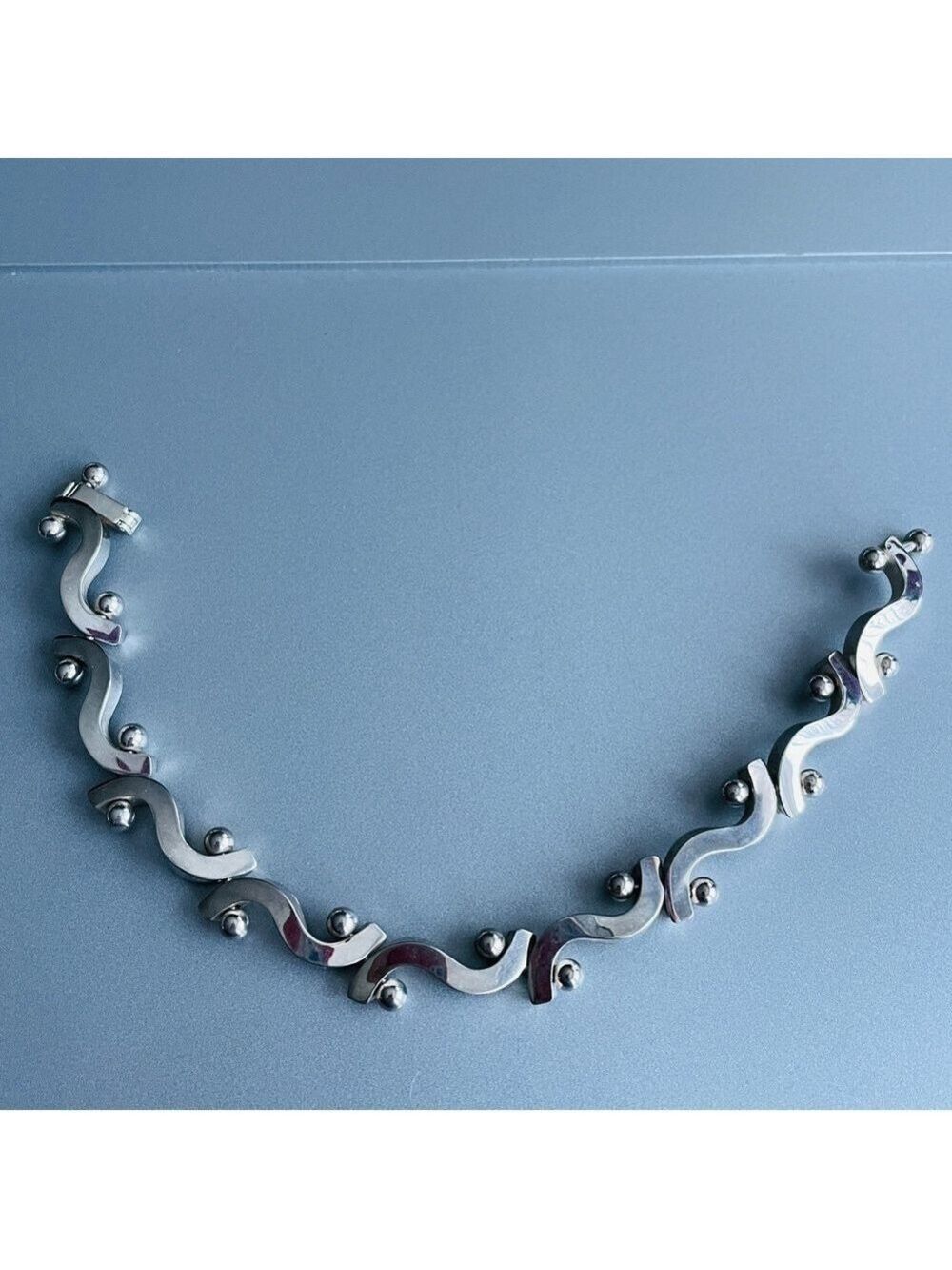 Hinged Ball & Bar Link Barbell Modernist Sterling Silver Bracelet Vintag…